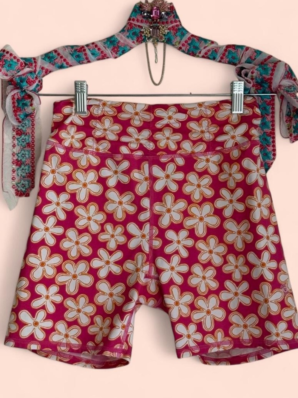Y2K Floral and Orange Pink Active Biker Shorts M